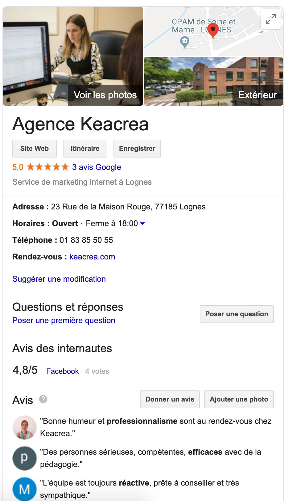 Exemple Fiche Google MyBusiness