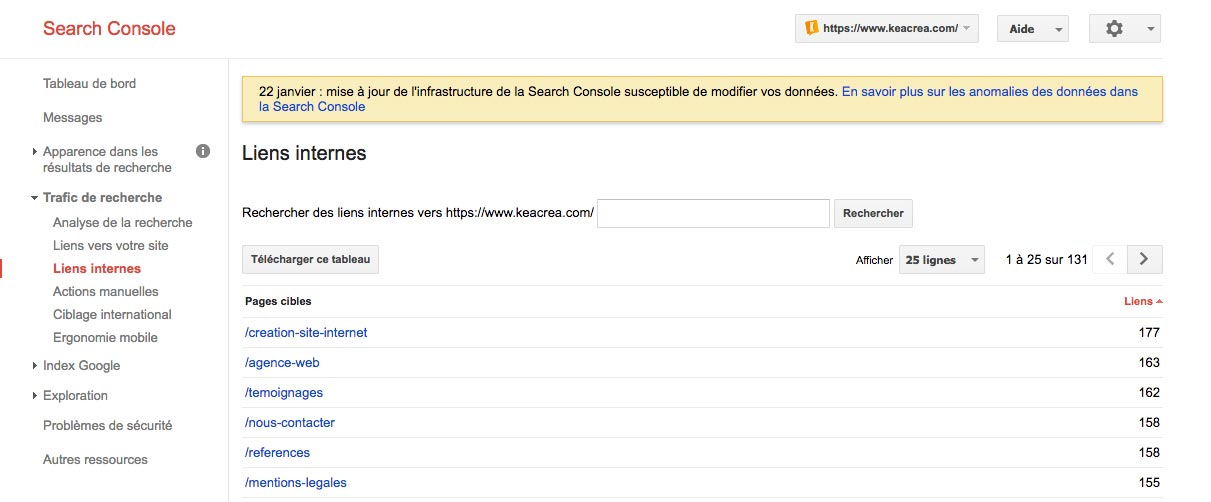 Liens internes Search Console