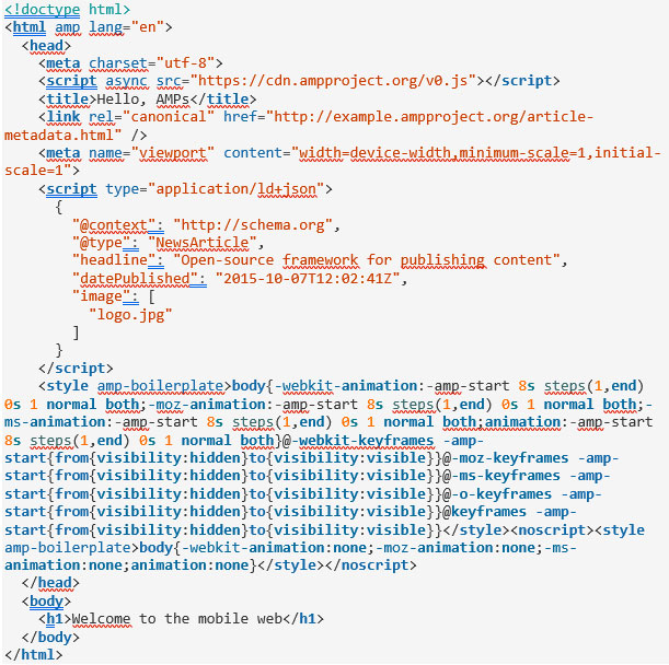 Créer une page html en version AMP