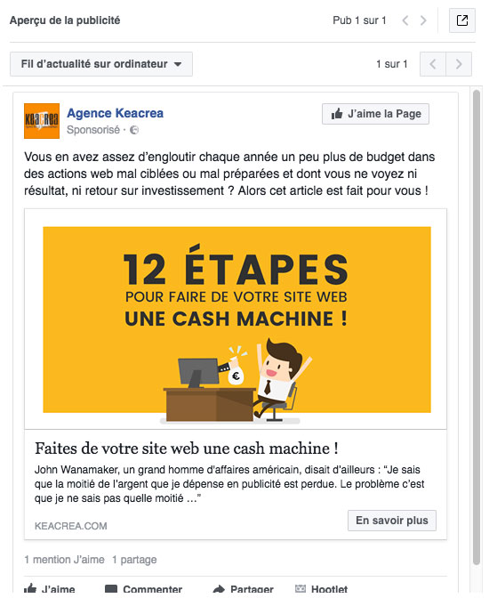 votre annonce facebook