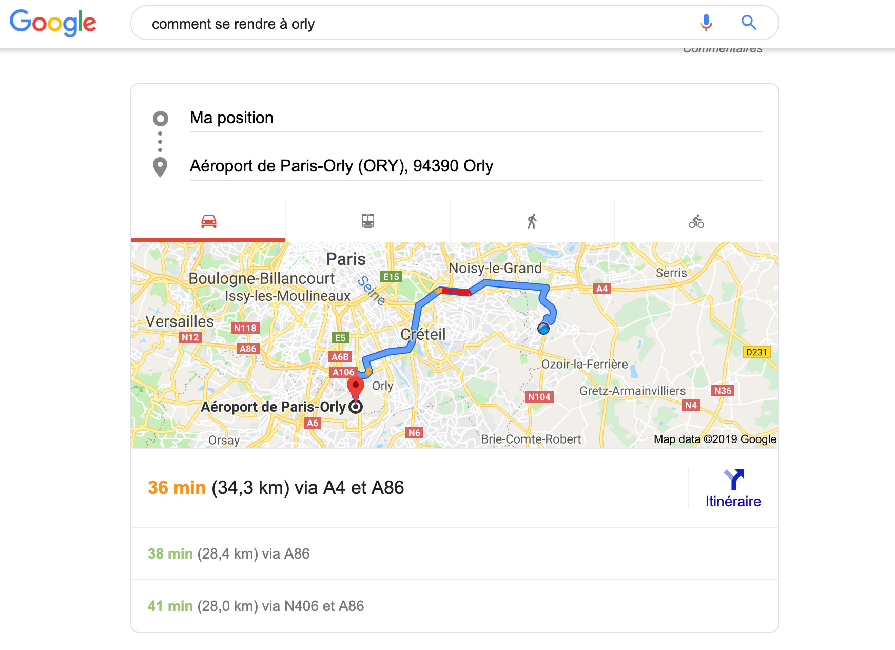 Résultat SEO local itinéraire